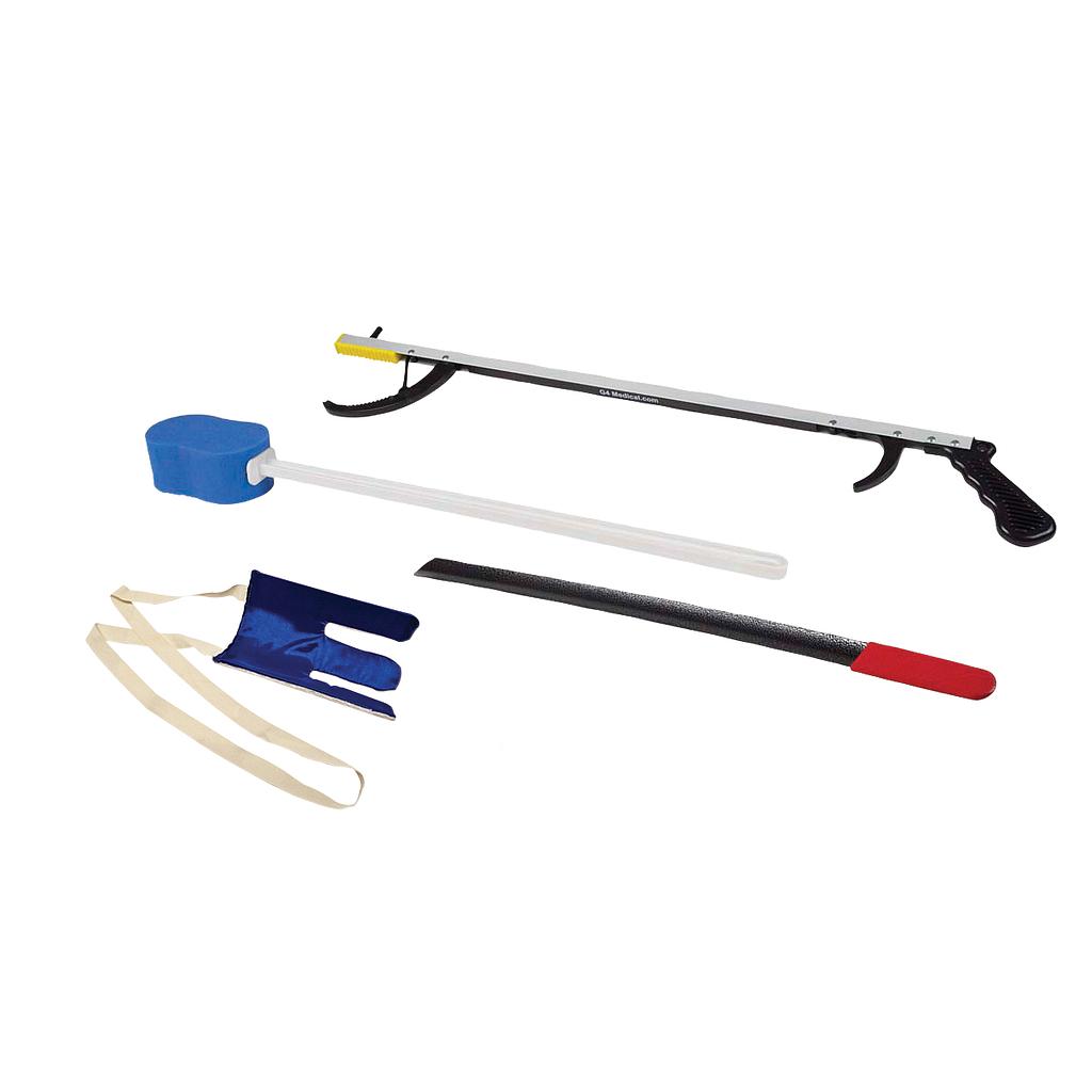 FabLife Hip Kit: 26" reacher, contoured sponge, flexible sock aid, 24" metal shoehorn
