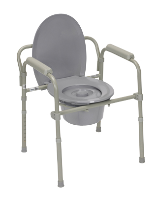 Commode with fixed arms, steel, adjustable height, 1 each
