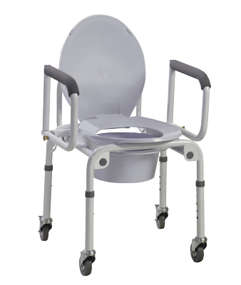 Commode with drop arms, wheels, aluminum, 2 each