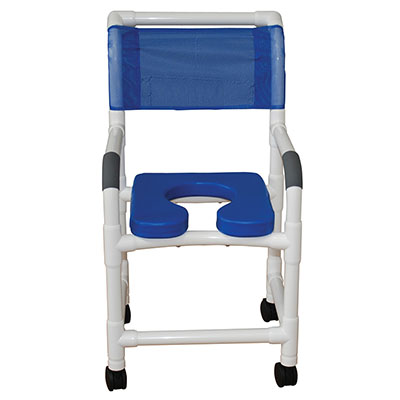 MJM International, deluxe shower chair (18"), twin casters (3"), blue