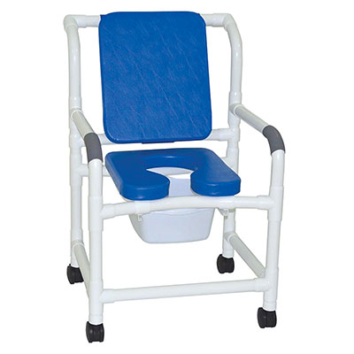 MJM International, deluxe shower chair (22"), twin casters (3"), cushioned padded, blue