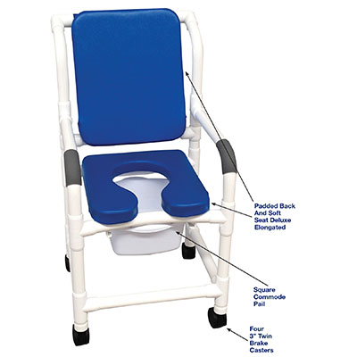 MJM International, deluxe shower chair (18"), square pail, blue