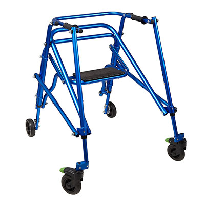 Klip Posterior walker, four wheeled with seat, blue, size 4