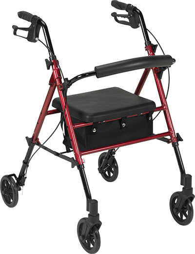 Adjustable Height Rollator, 6" Casters, Red