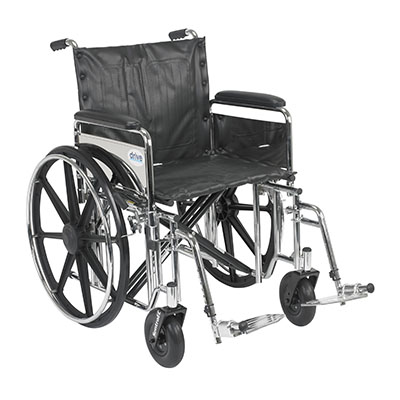Sentra Extra Heavy Duty Wheelchair, Detachable Desk Arms, Swing away Footrests, 24" Seat