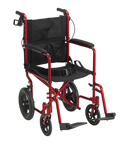 Drive, Lightweight Expedition Transport Wheelchair with Hand Brakes, Red