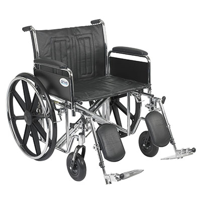 Drive, Sentra EC Heavy Duty Wheelchair, Detachable Full Arms, Elevating Leg Rests, 24" Seat