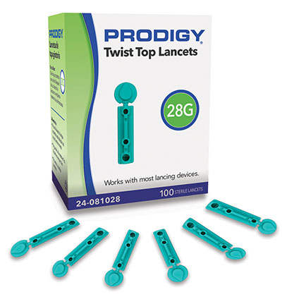 Prodigy Twist Top Lancets, 28G, 100 count