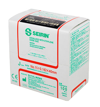 SEIRIN J-Type Acupuncture Needles, Size 1 (0.16mm) x 40mm, Box of 100 Needles