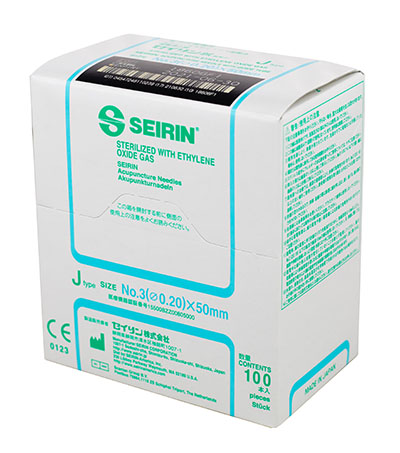 SEIRIN J-Type Acupuncture Needles, Size 3 (0.20mm) x 50mm, Box of 100 Needles