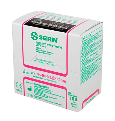 SEIRIN J-Type Acupuncture Needles, Size 4 (0.23mm) x 40mm, Box of 100 Needles