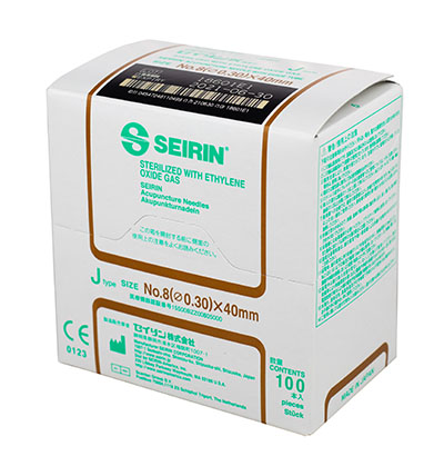 SEIRIN J-Type Acupuncture Needles, Size 8 (0.30mm) x 40mm, Box of 100 Needles