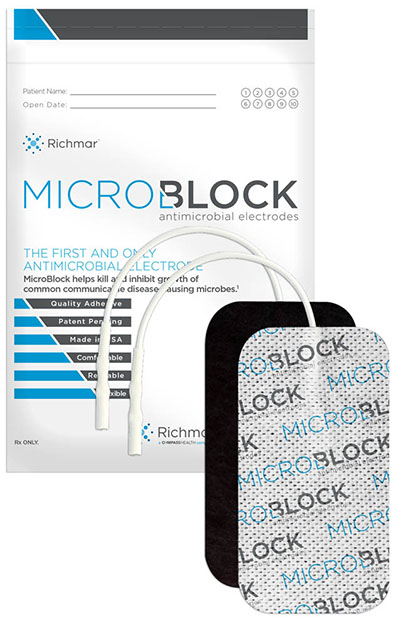 Micro Block Antimicrobial Electrodes, 2" x 3.5" Rectangle White Cloth (10 packs of 4)