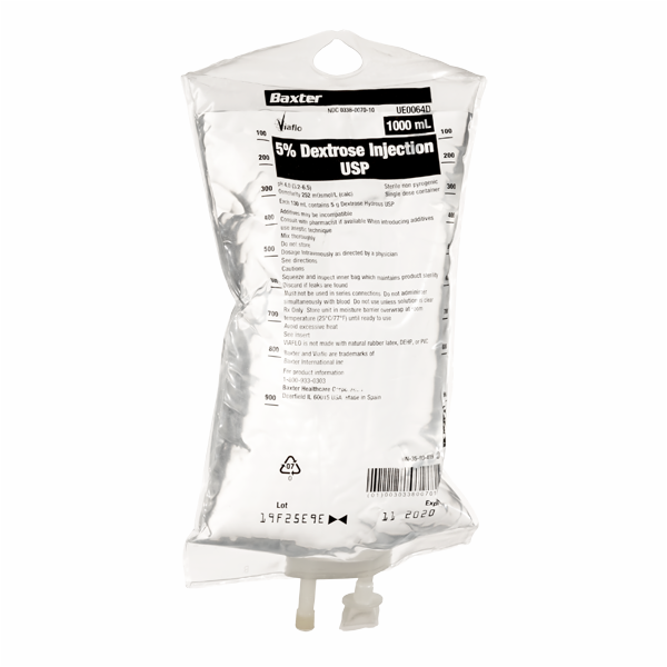 Baxter™ 5% Dextrose Injection, USP, 1000 mL VIAFLO Plastic Container