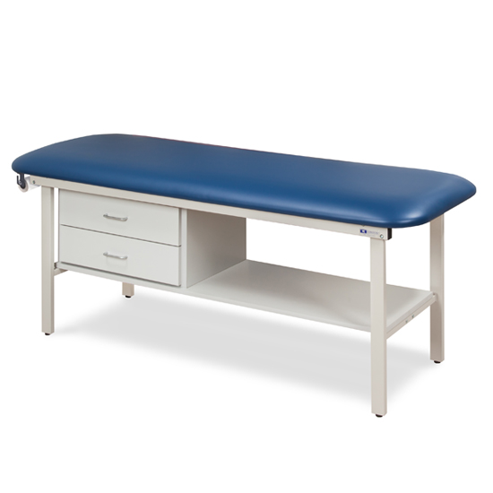 Flat Top Alpha-S Series Straight Line Treatment Table/Shelf and Two Drawers