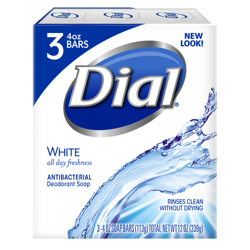 Dial Corporation Bar Soap, Antibacterial, White, 3-Bar Wrap, 4 oz, 12/cs