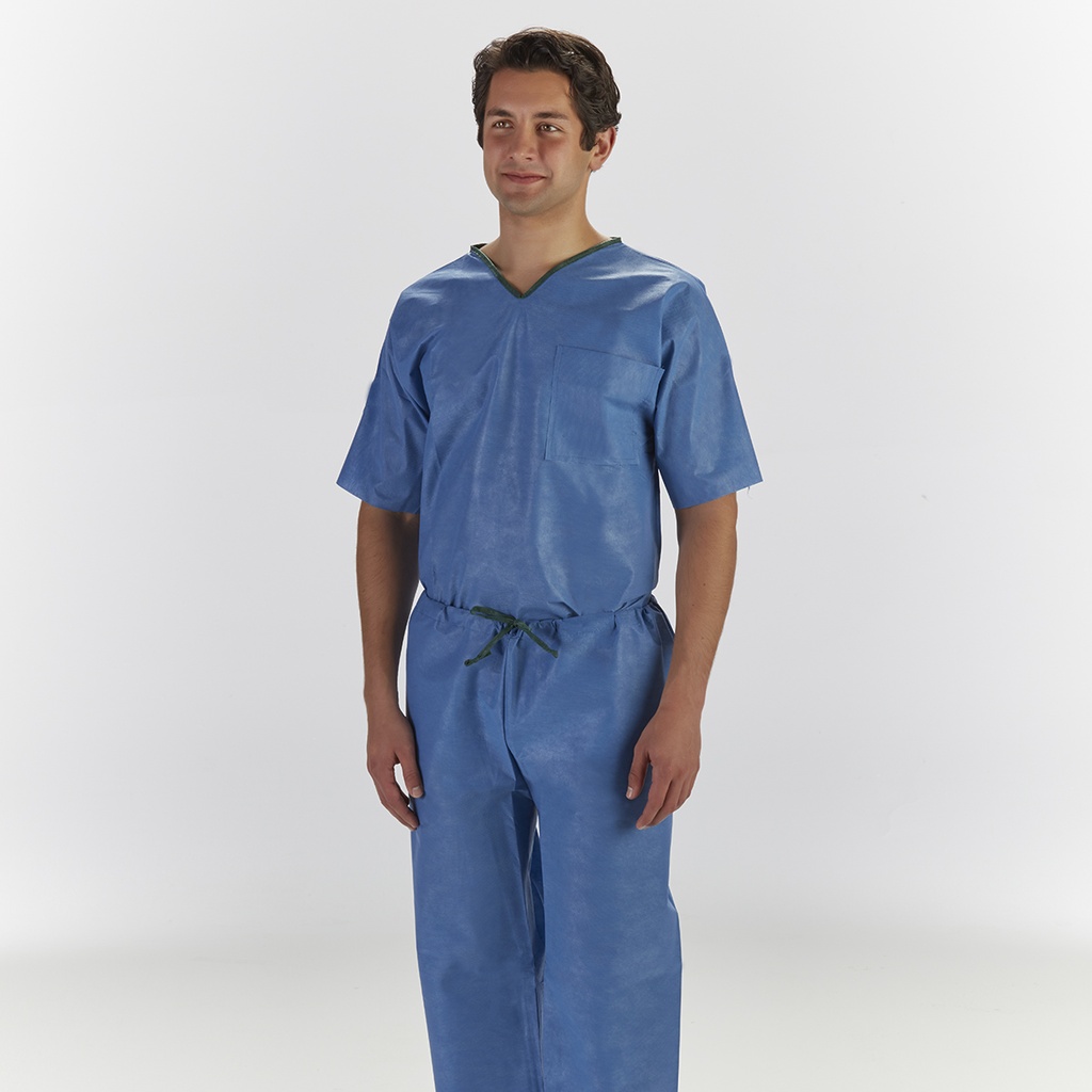 Graham Medical Scrub Shirt, w/Pocket, 2XL, Blue, Nonwoven, 30/cs