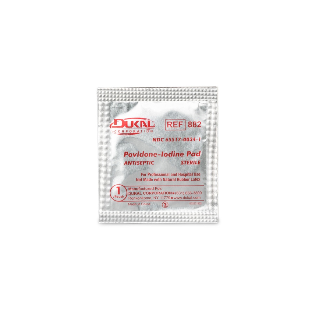Dukal Corporation PVP-I Prep Pads, Bulk, 1/pch, 4000 pch/cs