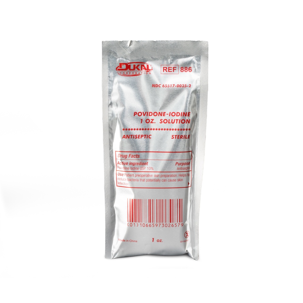 Dukal Corporation PVP-I Solution Pouch, 1 oz, 1/pch, 250 pch/cs