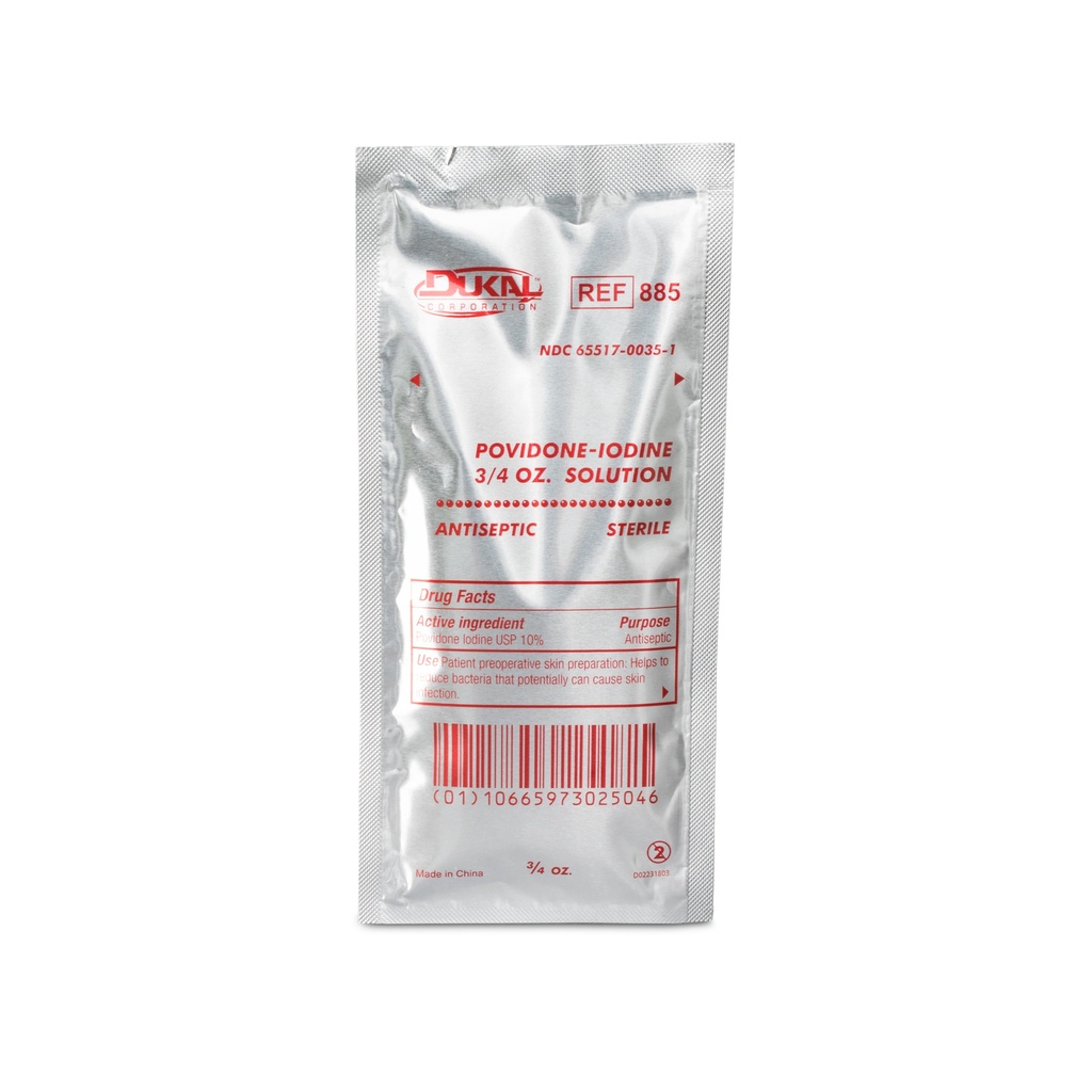 Dukal Corporation PVP-I Solution Pouch, 3/4 oz, Bulk, 1/pch, 500 pch/cs
