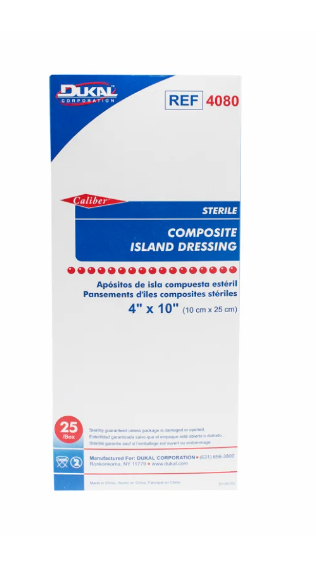 Dukal Corporation Composite Island Dressing, 4" x 10", 25/bx, 4 bx/cs