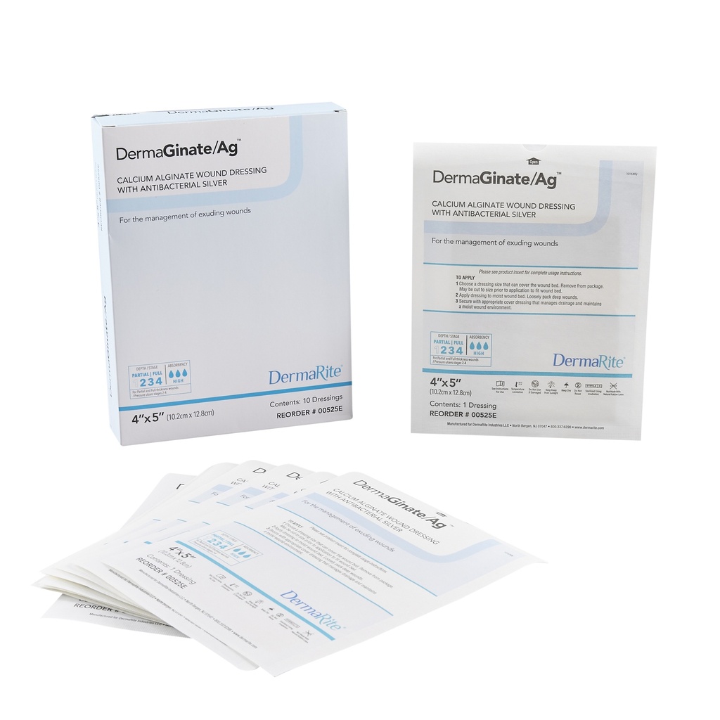 DermaRite Industries, LLC Wound Dressing with Silver, 4" x 5", 10/bx