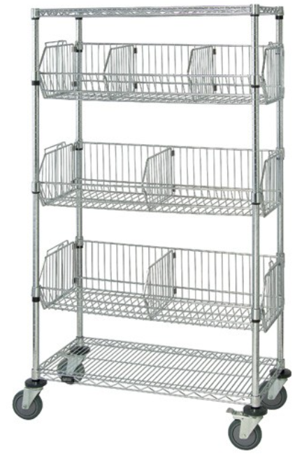 Quantum Medical Chrome Mobile Basket Unit, 18"W x 36"L x 69"H