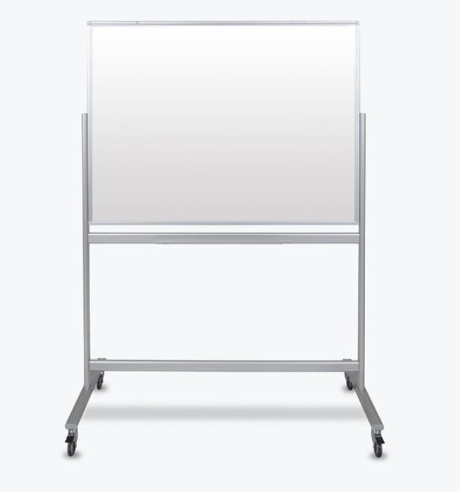 Luxor Dry Erase Magnetic Mobile Glass Board, 48x36, Double Sided