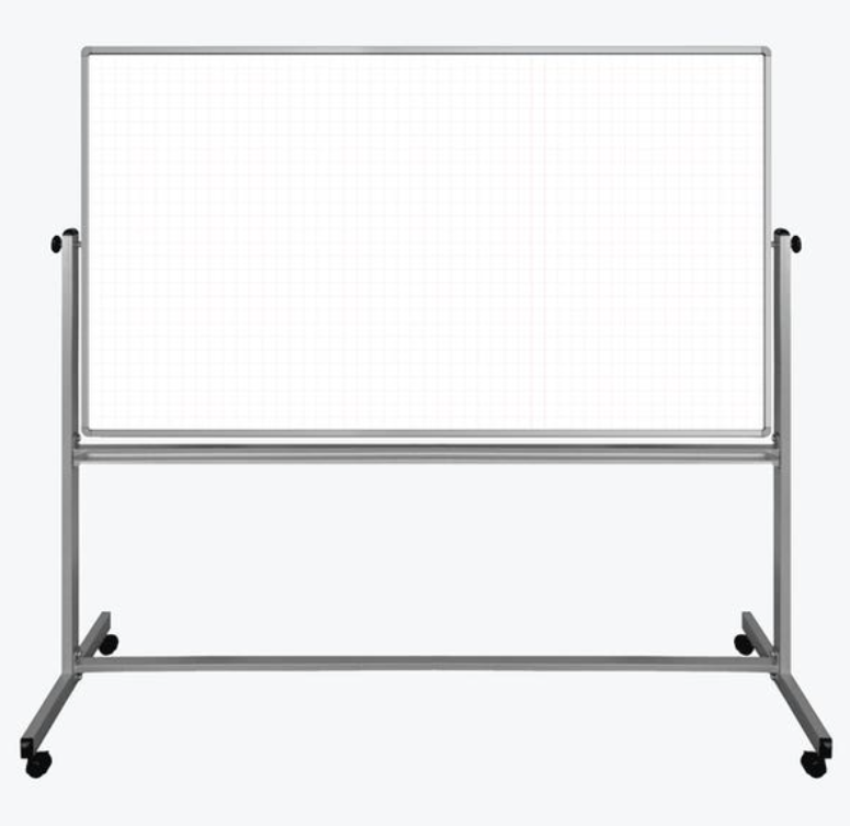 Luxor Dry Erase Magnetic Mobile Combination Ghost Grid/White Board, 72x40, Reversible