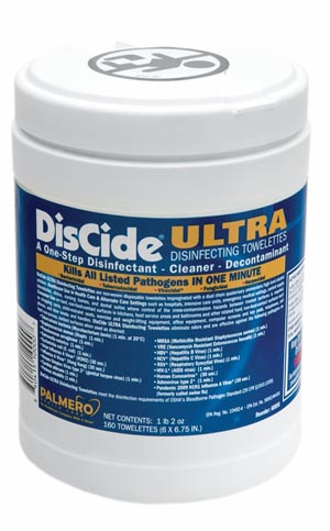 Palmero DisCide Ultra Towelettes, 6” x 6 ¾”, 160ct/can, 12can/cs (30 cs/plt)