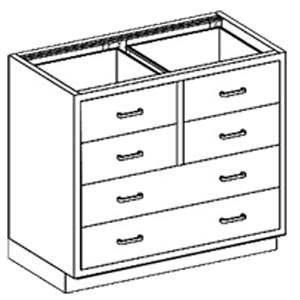 Blickman Industries Base Cabinet 35"W x 35 3/4"H x 22"D, (4) 1/4-1/2 Drawers