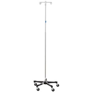 Blickman Industries IV Stand, 2 Hook w/Thumb Operated Slide Lock w/5 Leg Base