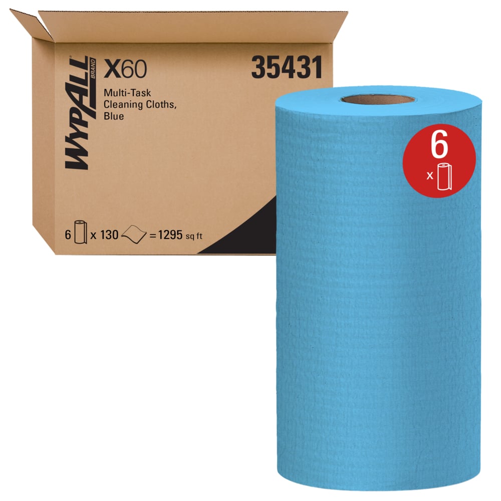 Kimberly-Clark Professional X60 Cloth, 19.6&quot; x 13.4&quot;, Blue, 130 sheets/rl, 6 rl/cs