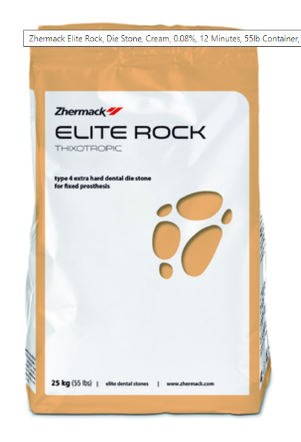Zhermack, Inc Elite Rock, Die Stone, Cream, 0.08%, 12 Minutes, 55lb Container, 1/ea