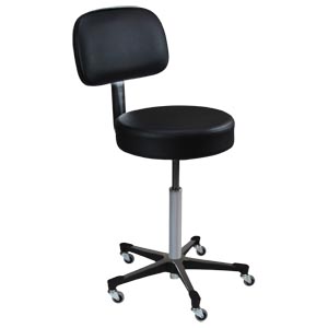 Blickman Industries Exam Stool 1113, Black, (5) Leg, Black Composite Base, Backrest
