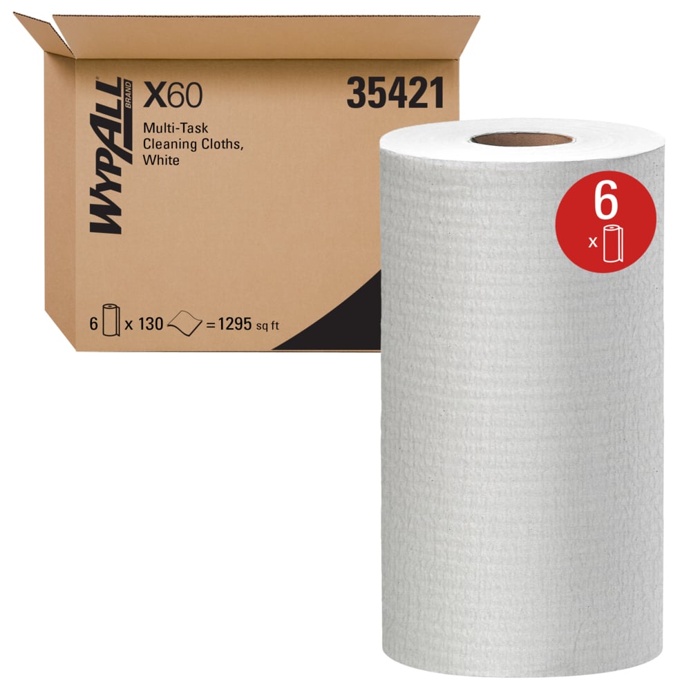 Kimberly-Clark Professional Wiper X60, 19.6&quot; x 13.4&quot;, White, 130 sheets/rl, 6 rl/cs