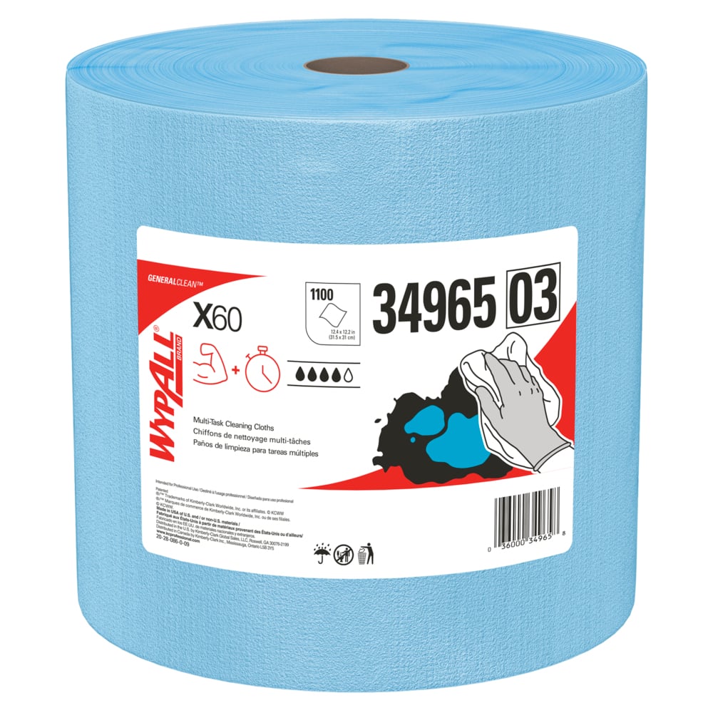 Kimberly-Clark Professional X60 Cloth, 12.5&quot; x 13.4&quot;, Blue, 1100 sheets/rl, 1 rl/cs