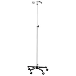 Blickman Industries IV Stand, 4 Hook, Stainless Steel, Tru Loc Mechanism, 5 Leg Base