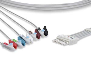Cables and Sensors ECG Leadwire 5 Leads Clip, Spacelabs Compatible w/ OEM: 700-0006-37