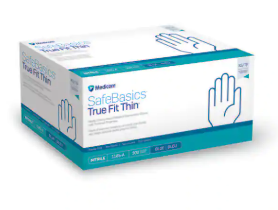 Medicom, Inc. SafeBasics True Fit Thin Powder-Free Nitrile Gloves, Blue. Large. 300/bx