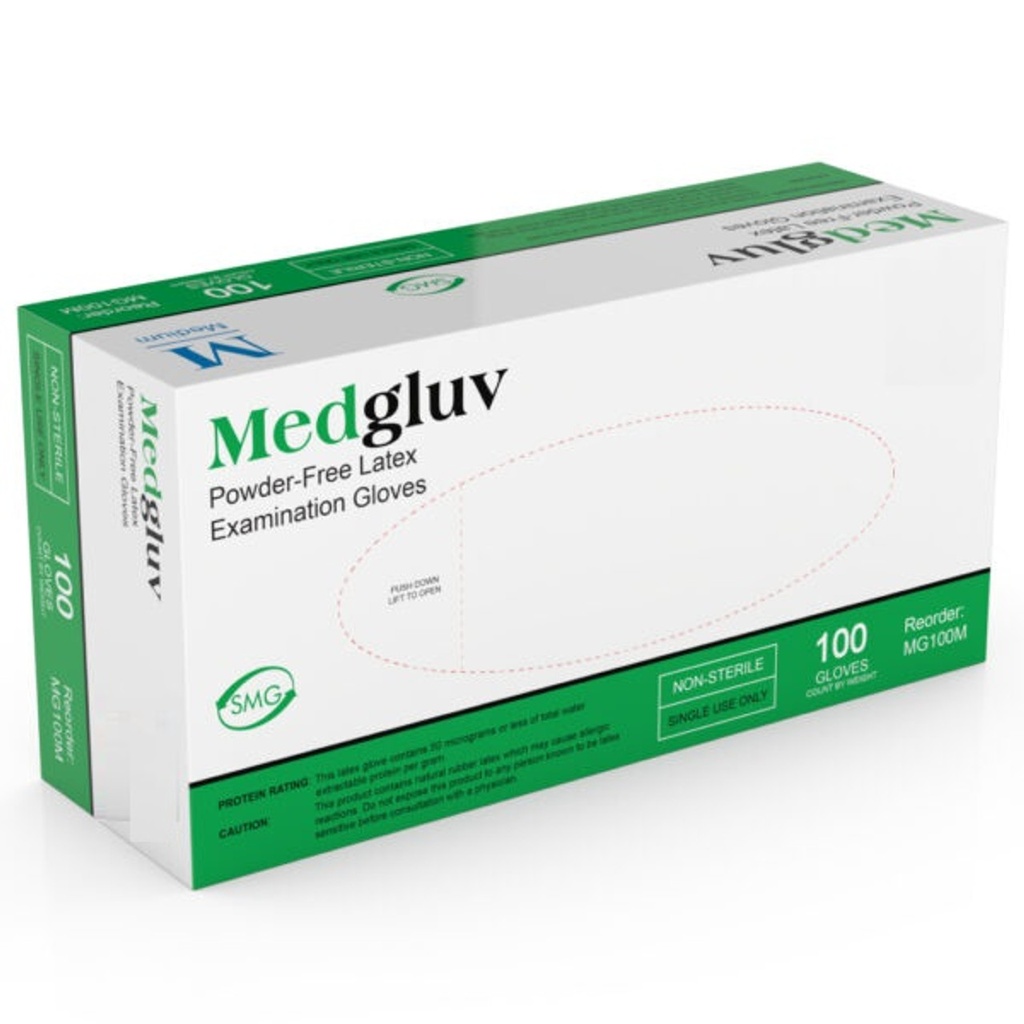 Medgluv, Inc. Exam Glove, Medium, Powder-Free, Textured, Low Protein, Latex, Non-Sterile
