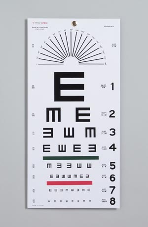 Dukal Corporation Illiterate Eye Test Chart, 20 ft, Non-Reflective Matte Finish, 22" x 11"