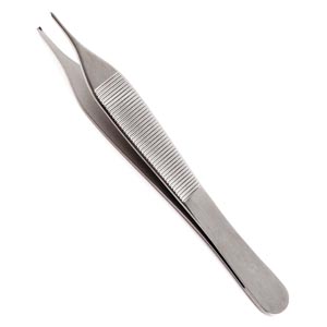 Sklar Instruments Adson Tissue Forceps, 1X2 Teeth, Smooth Jaws, 4.75"