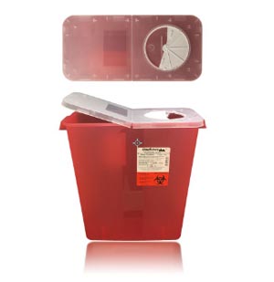Oak Ridge Products Sharps Container, 3 Gallon, Red Base/ Translucent Rotary Lid