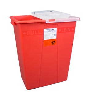 Oak Ridge Products Sharps Container, 8 Gallon, Red Base/ Translucent Rotary Lid