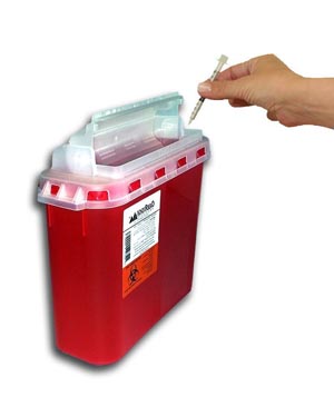 Oak Ridge Products Sharps Container, 5.4 Quart, Red Base/ Translucent Rotary Lid, BD Style