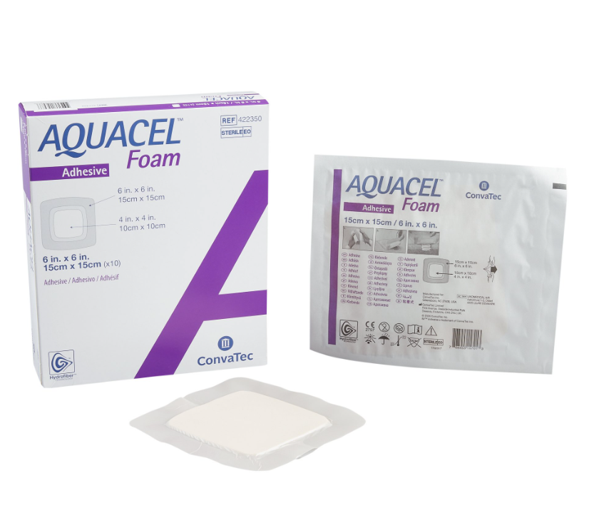 Convatec Aquacel Foam Dressing, Adhesive, 6" x 6"