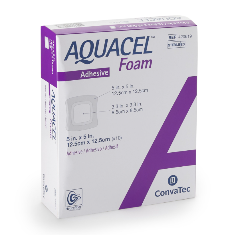 Convatec AQUACEL Foam Hydrofiber Dressing, Adhesive, Square, 5" x 5"