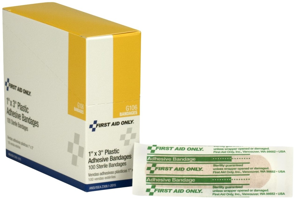 First Aid Only 1 inch x 3 inch Sterile Adhesive Plastic Bandage, 100/Box