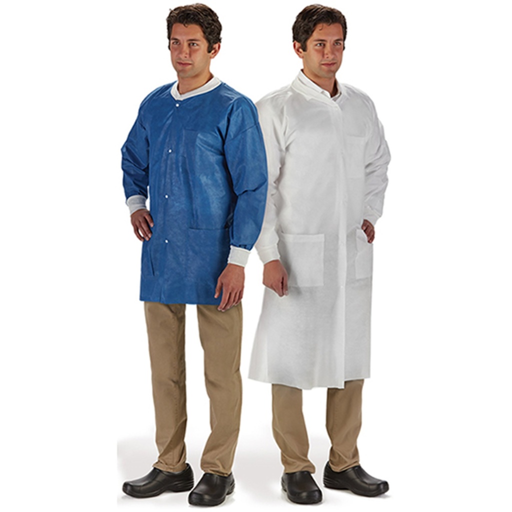 Graham Medical Labmates Coat, 3-Pocket, Medium, Nonwoven, Blue